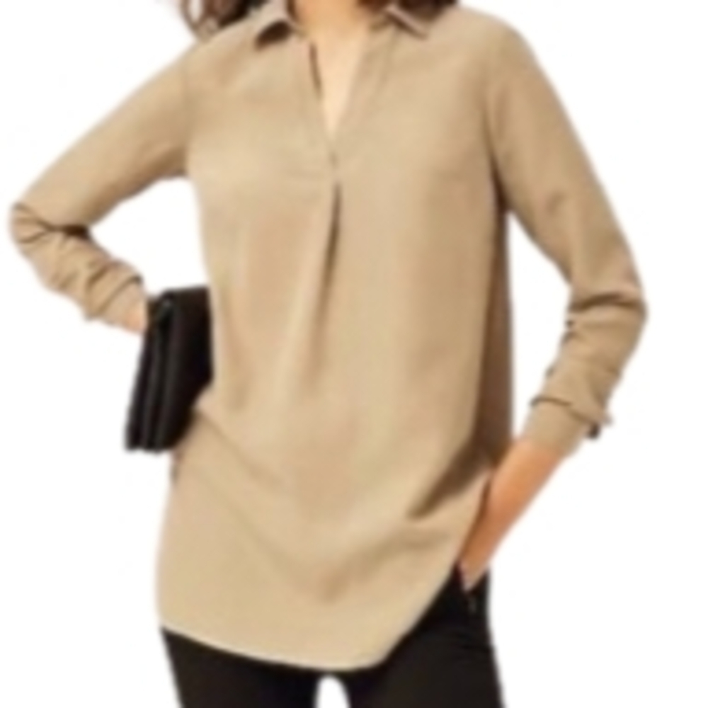J Jill Sand-Washed Tunic Top Oversized Shirt Size M Long Sleeve V Neck Collar